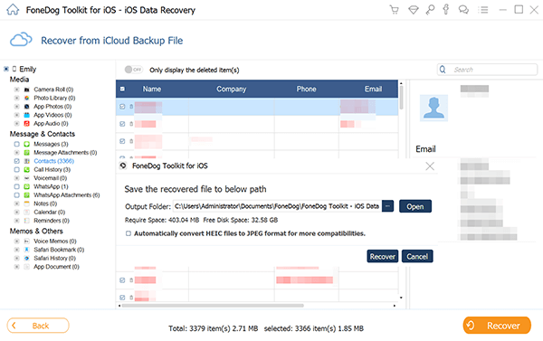 使用 FoneDog iOS資料復原 從 iCloud 取得聯絡人