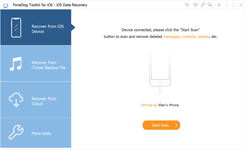 從 iPhone 中的回收站檢索遺失的檔案 - FoneDog iOS資料復原 - 掃描