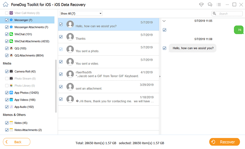 使用 FoneDog iOS資料恢復 查看 Messenger 上已刪除的訊息