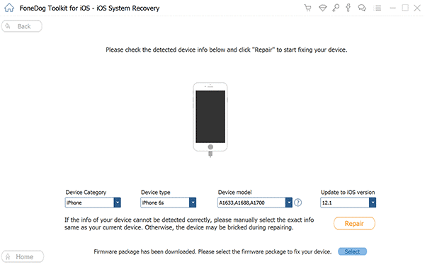 FoneDog iOS系統恢復設備信息