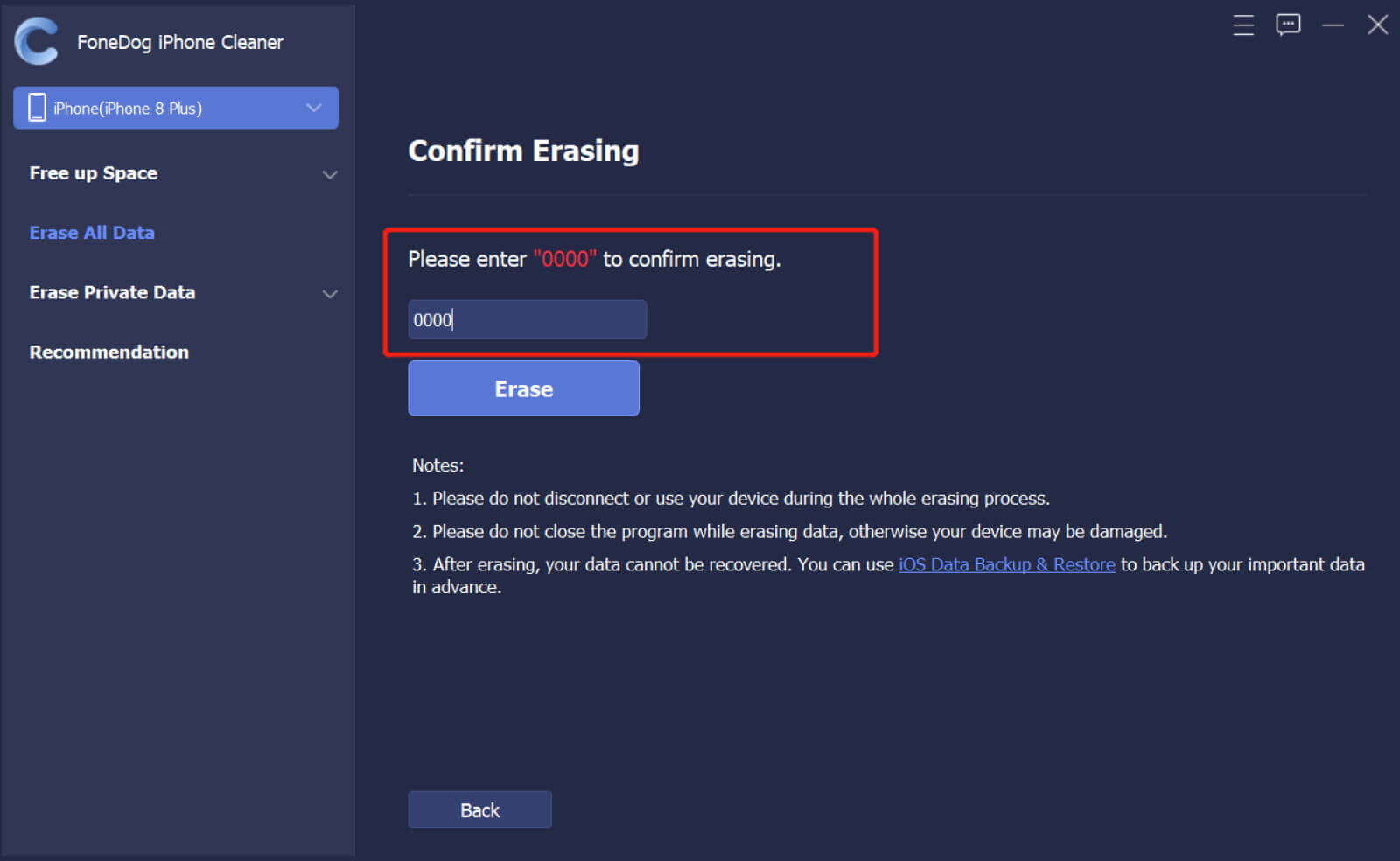 Erase All Data in FoneDog iPhone Cleaner iPhone Eraser
