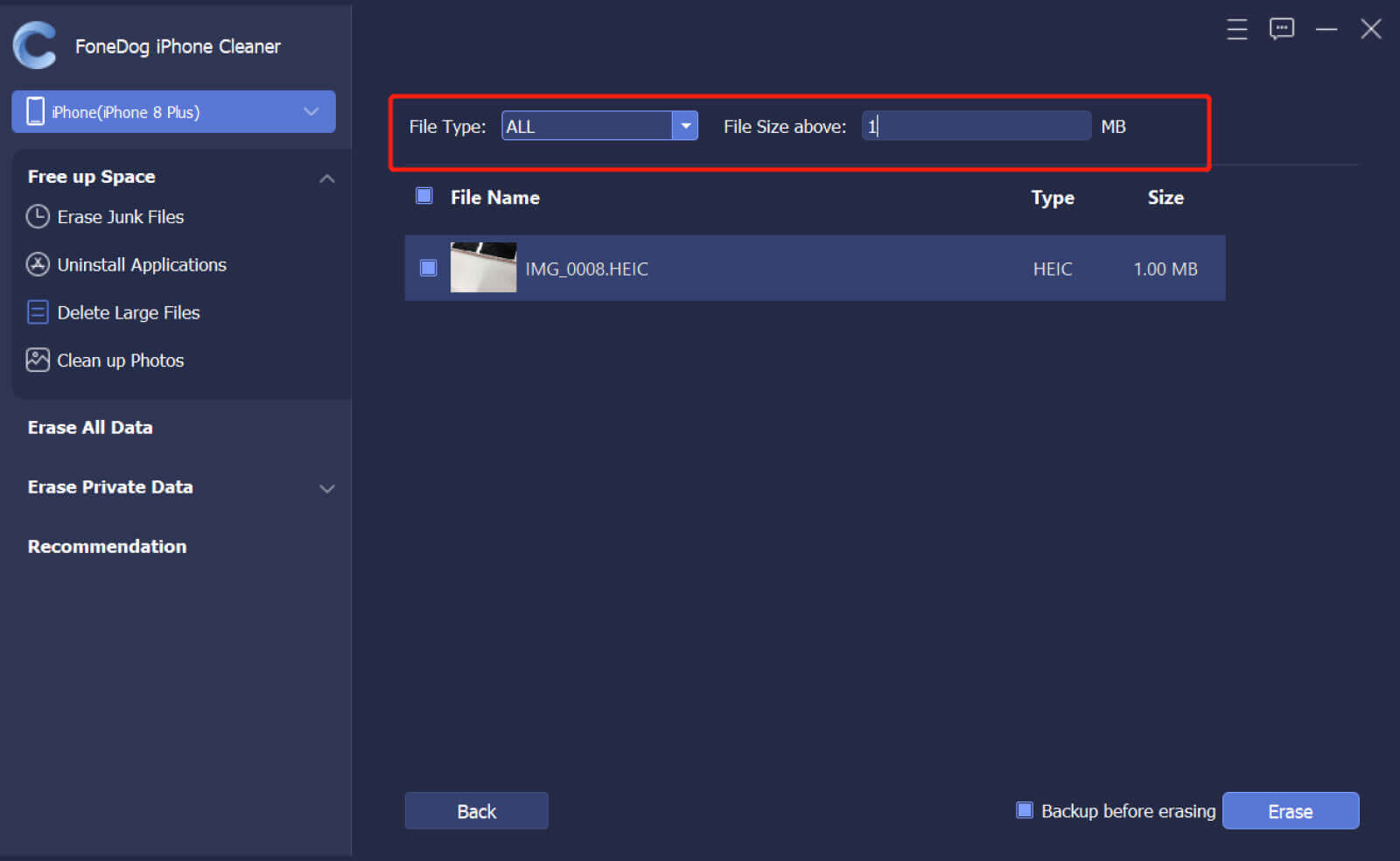 使用 FoneDog iPhone Cleaner 擦除大文件