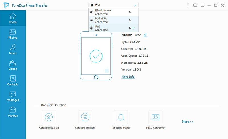 將資料從 iPad 傳輸到 iPad：FoneDog Phone Transfer