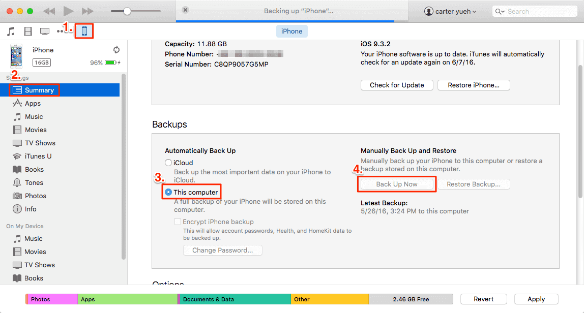 通過 iTunes 導出前備份文本消息