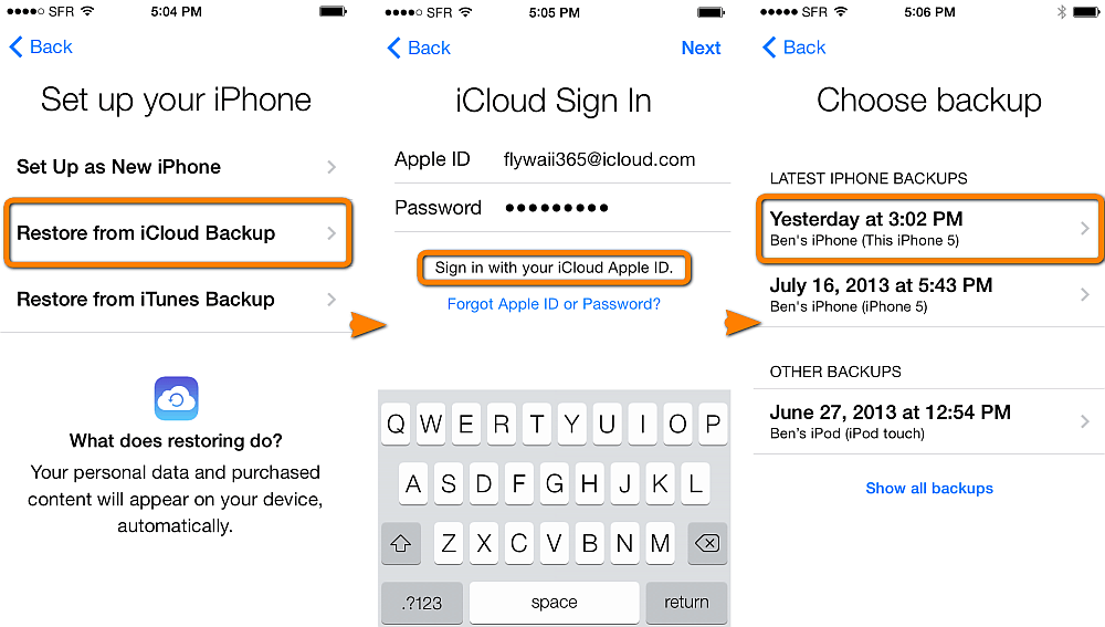 恢復備份 - 通過 -  icloud的