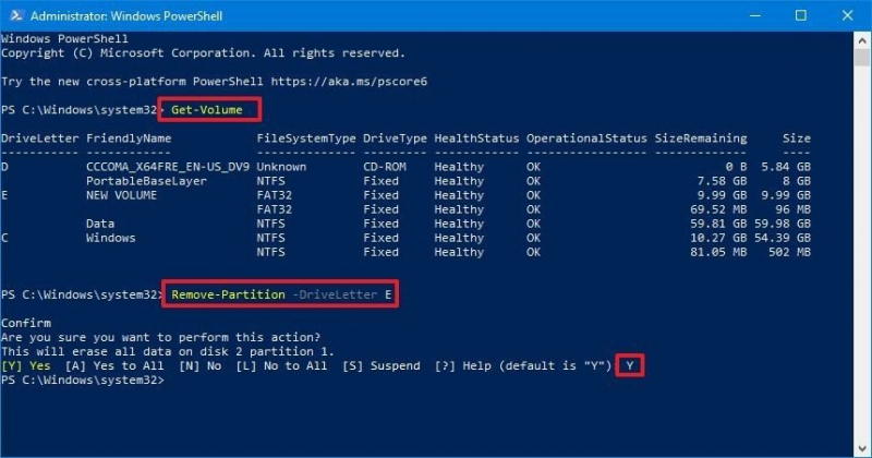 Windows 使用 Windows PowerShell 刪除分割區