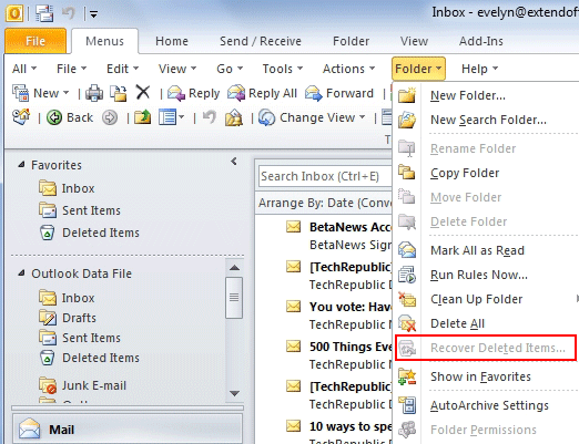 恢復已刪除的電子郵件Outlook 2010