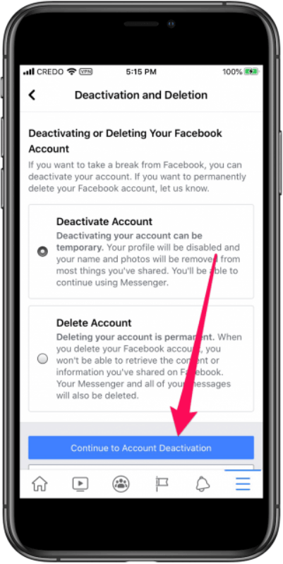 在 Facebook 中停用帳戶後選擇繼續停用帳戶
