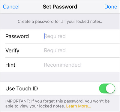 設置筆記密碼 iOS 11