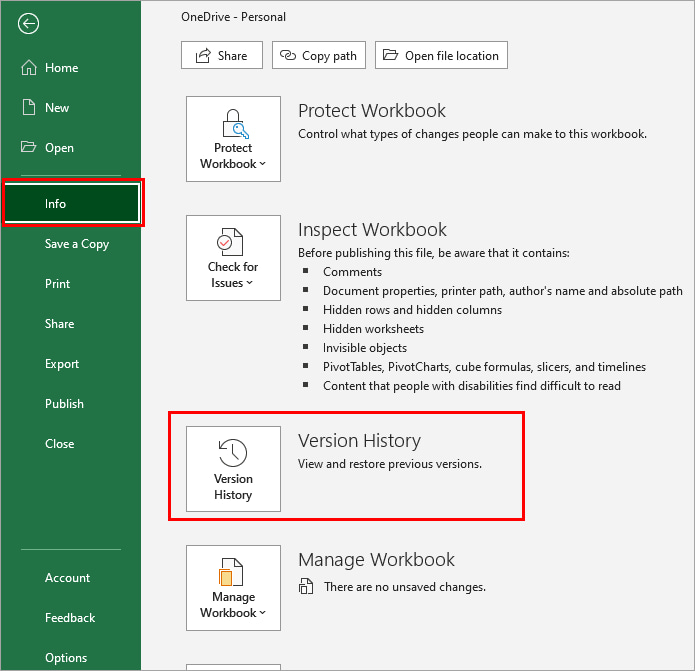 使用 Excel 上的版本歷史記錄還原先前版本的 Excel 文件