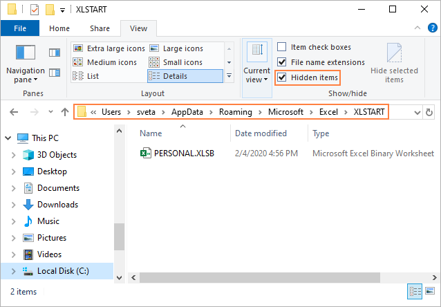 電腦上的資料夾用於 Windows 上的 Excel 復原檔案位置