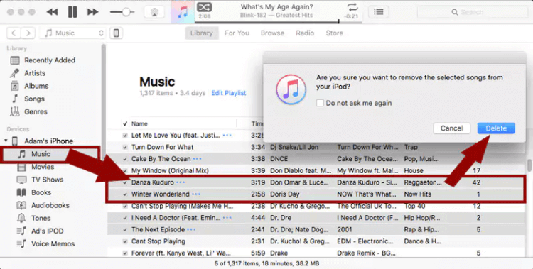 如何在 iTunes 中手動從 iPod 中刪除歌曲