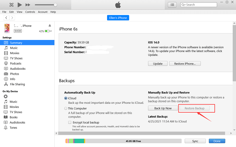 使用 iTunes 備份檢索已刪除的電話號碼