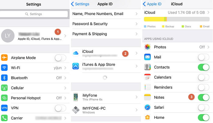 打開 iCloud 設置以將聯繫人從 iPhone 傳輸到 PC