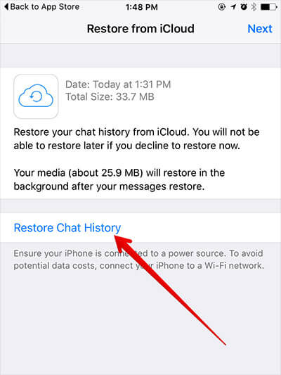 使用 iCloud 從 iPhone 恢復已刪除的 WhatsApp 音頻消息