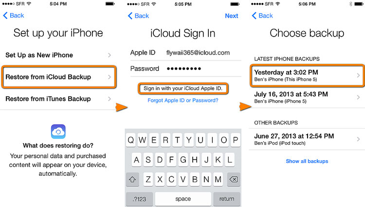 使用 iCloud 檢索 iPhone 15 上已刪除的短信