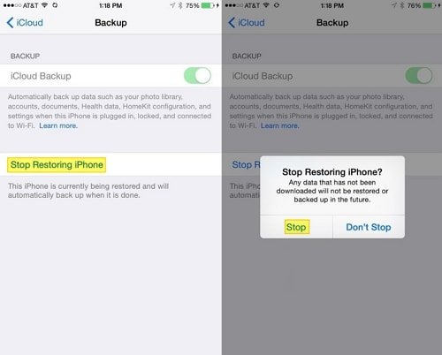 立即停止還原以修復“您的iPhone從iCloud備份完成還原後，您可以安裝此更新。”