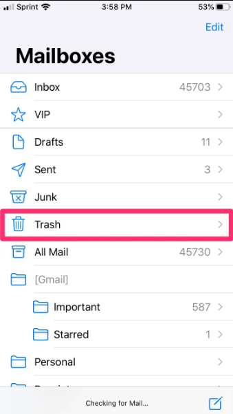 從 iPhone 上的垃圾箱中恢復已刪除的電子郵件