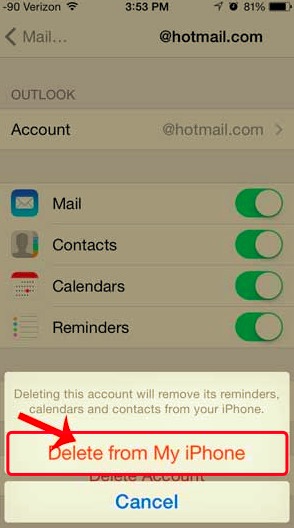從我的 iPhone 中刪除 Hotmail 帳戶以修復