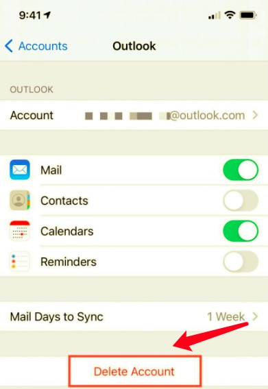 刪除 Outlook 帳戶並重新設置以解決 Outlook 無法在 iPhone 上運行的問題