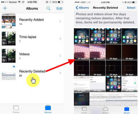 iOS 上的垃圾箱 - 在照片上尋找最近刪除的相冊