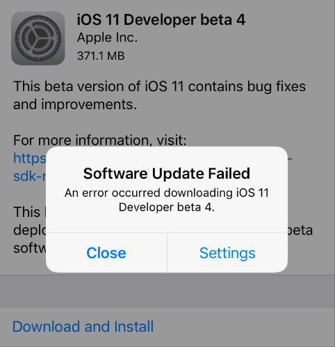 iOS軟件更新失敗