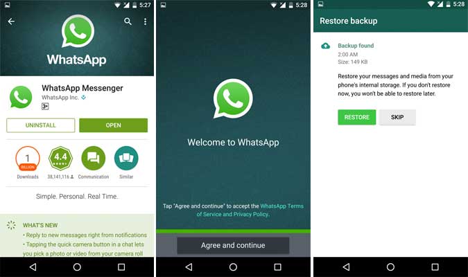 重新安裝Whatsapp Android