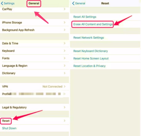 使用設置將沒有 iCloud 的 iPhone 恢復出廠設置