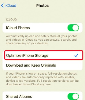 從 iPhone 刪除照片，但不從 iCloud 刪除照片 - 使用“優化 iPhone 儲存空間”