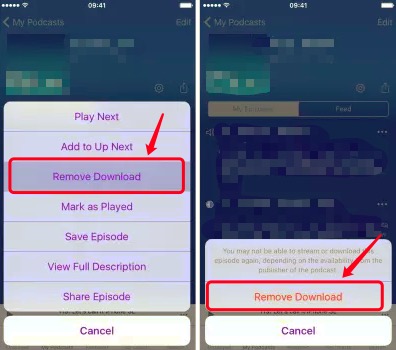 通過 Podcast 刪除 iPhone 上的下載