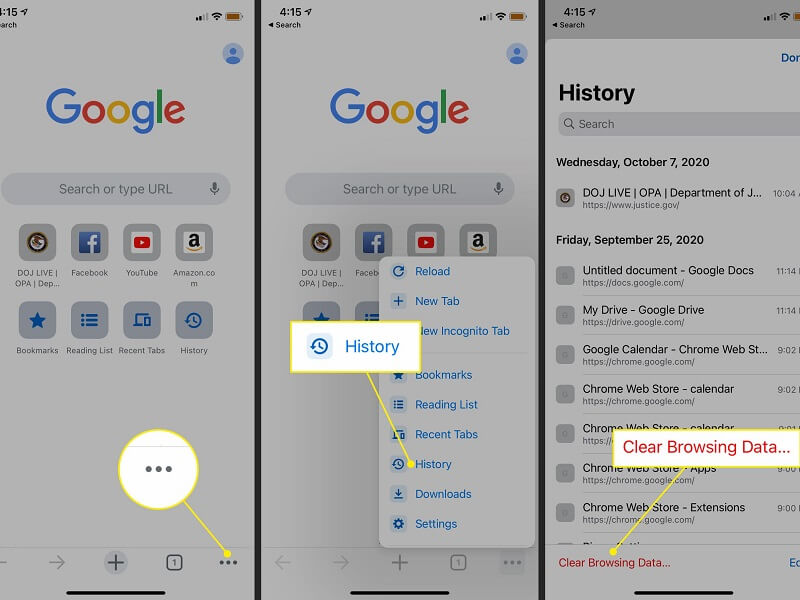 清除 iPhone 上 Chrome 的瀏覽數據