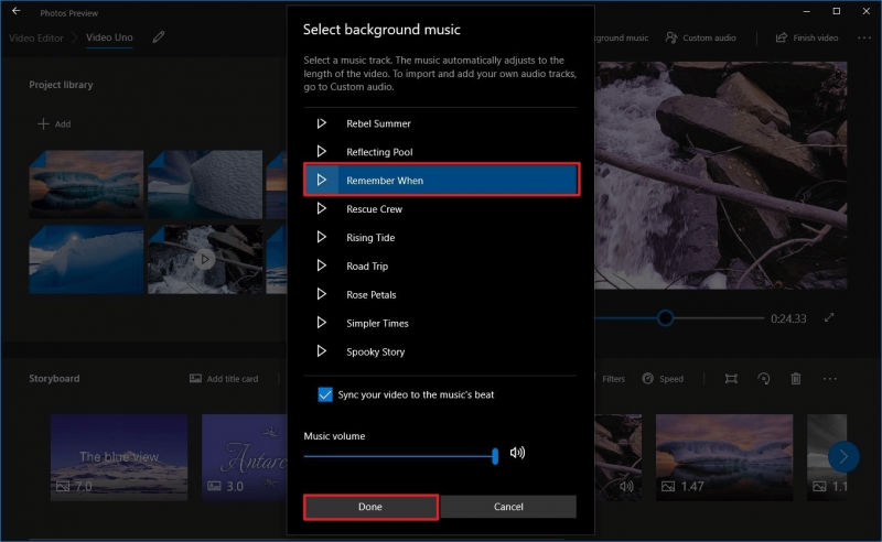 使用 Windows 照片應用程序將音樂添加到視頻應用程序