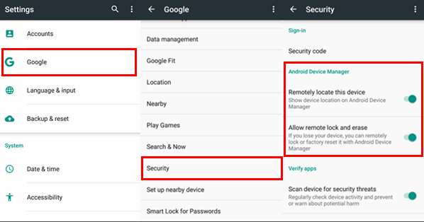 啟用Android設備管理器