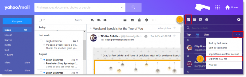 從Yahoo!將聯繫人導出為CSV格式的聯繫人郵件