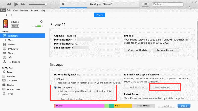 如何使用 iTunes 備份從 iPhone 恢復已刪除的最近通話