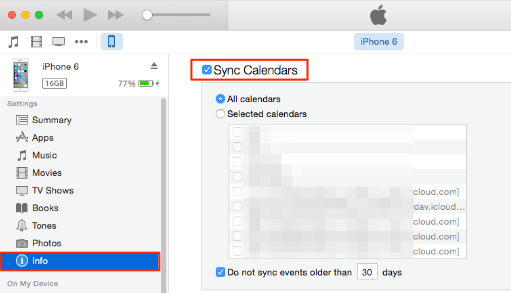 通過使用 iTunes 將日曆從 iPhone 傳輸到 Mac