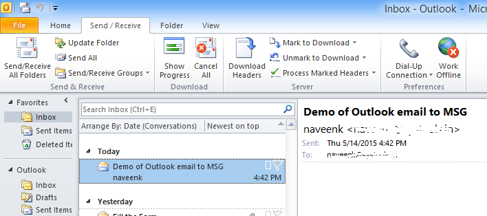 將 Outlook 電子郵件導出到 .MSG 文件