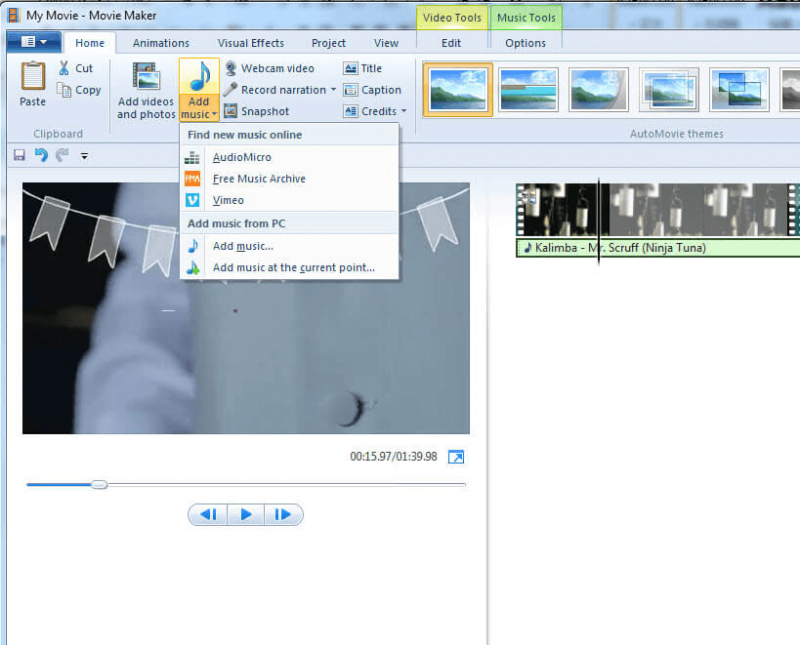 使用 Windows Movie Maker 將音樂添加到視頻應用程序