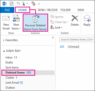 用於恢復 Outlook 中已刪除 PST 文件的已刪除郵件文件夾