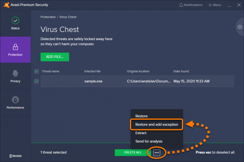 通過重新打開病毒箱修復 Avast 無法恢復文件錯誤