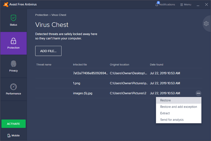 恢復您的文件以恢復被 Avast Antivirus 刪除的文件