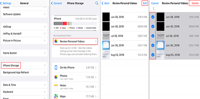 如何使用設置應用程序刪除 iPhone 上的大視頻