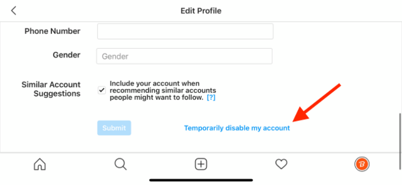 在 Instagram 上點擊暫時禁用我的帳戶