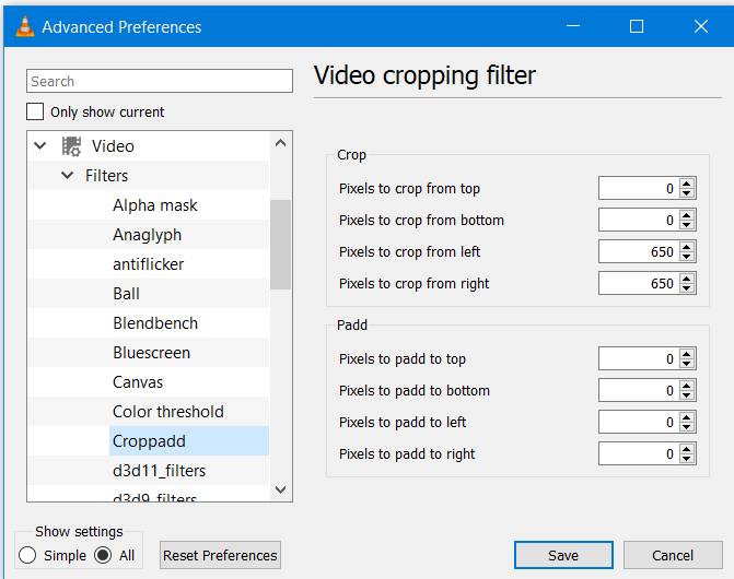 選擇 Cropadd 以使用 VLC 裁剪視頻