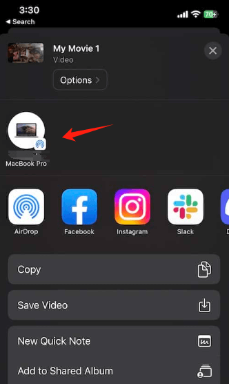 將 iMovie 從 iPhone 空投到 Mac