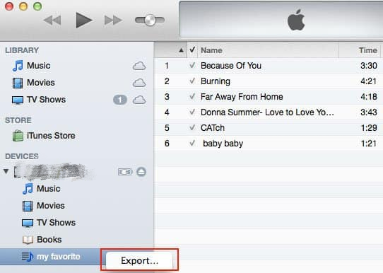導出 iPod 播放列表以傳輸到 iTunes