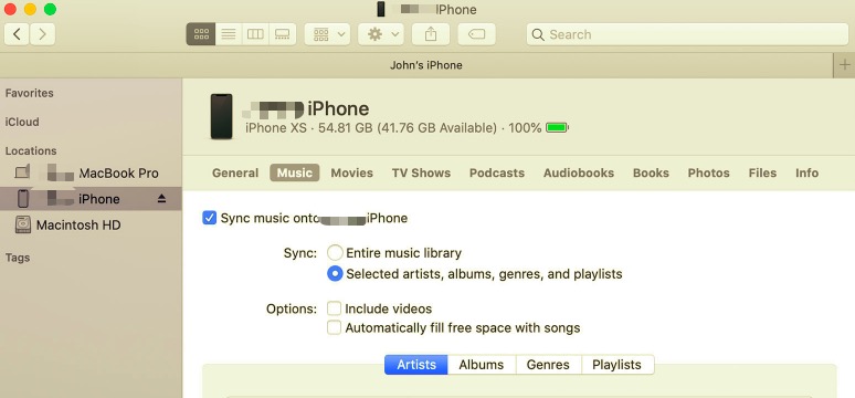 使用 Finder 在 Mac 和 iPhone 之間同步音樂