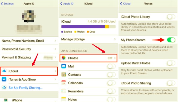 使用 iCloud 和照片流將照片從 iPhone 傳輸到 iPad