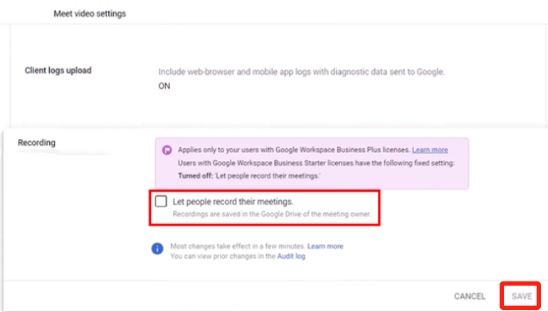 在 Google Meet 中啟動錄音即可解決