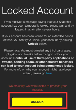 按解鎖按鈕解鎖 Snapchat 帳戶